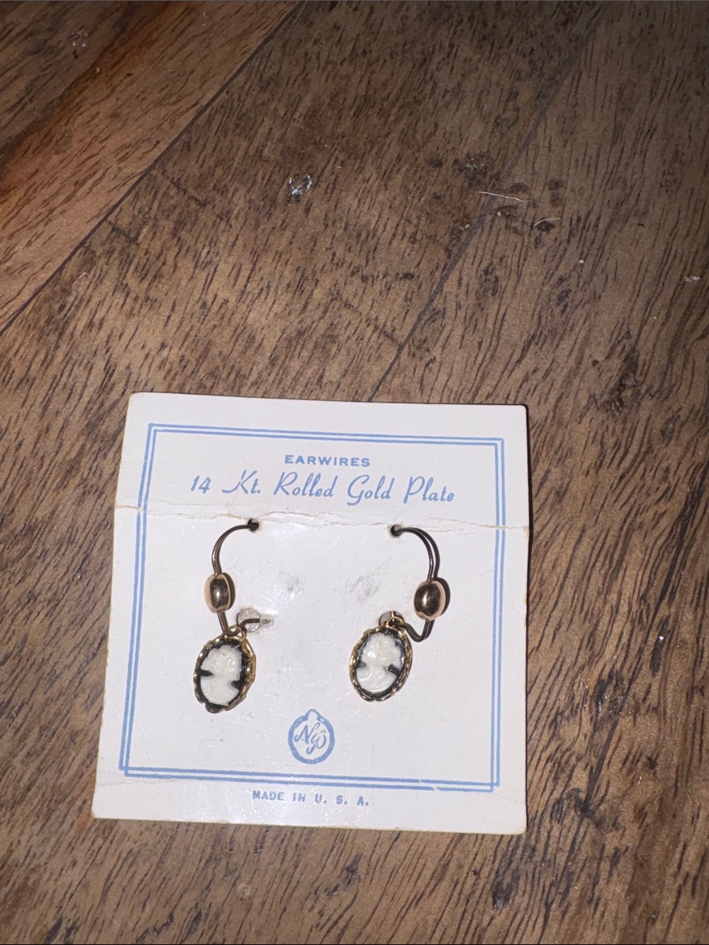 14K Rolled Gold Plate Cameo Drop Earrings - White Cameo